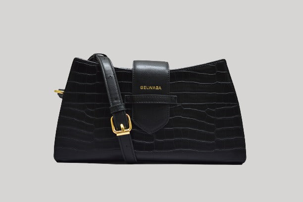 Bella Croco Black Cross Body Sling Bag