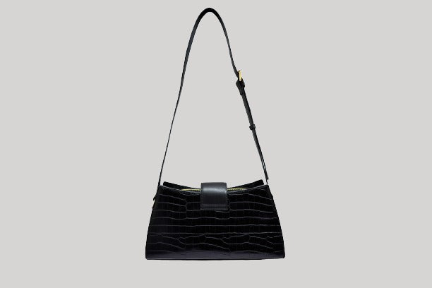 Bella Croco Black Cross Body Sling Bag