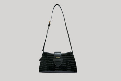 Bella Croco Black Cross Body Sling Bag