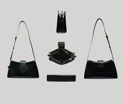 Bella Croco Black Cross Body Sling Bag