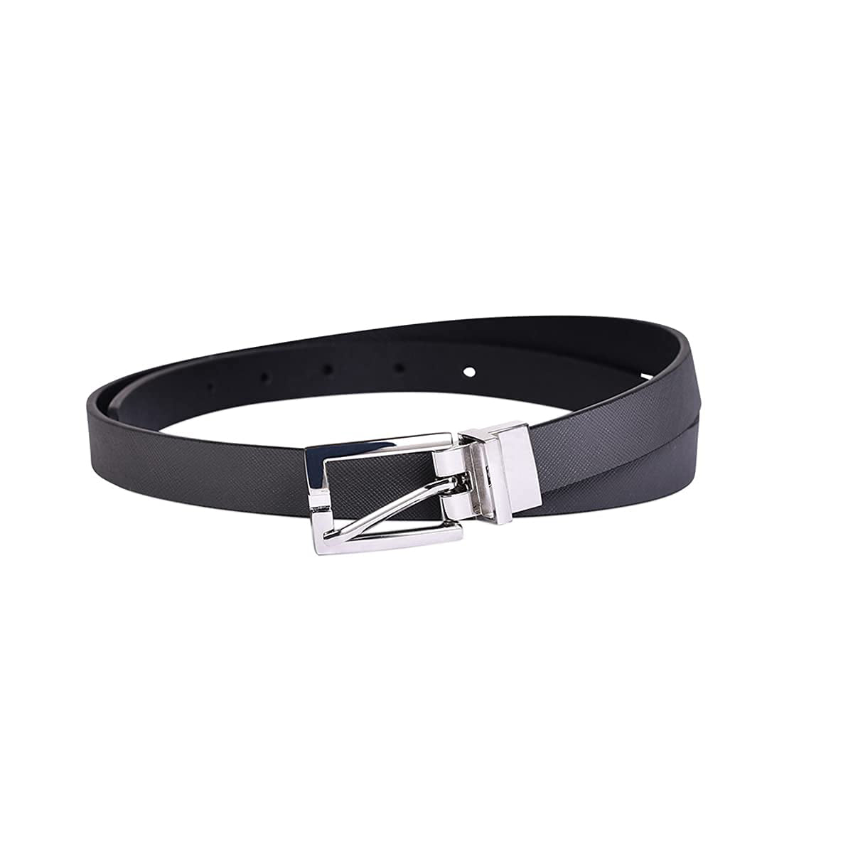 Belwaba | Vegan Leather Metallic Grey/Black Women's Reversible Belt