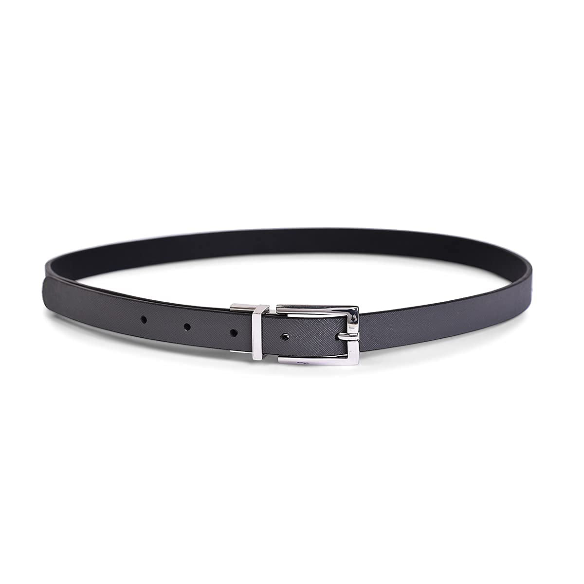 Belwaba | Vegan Leather Metallic Grey/Black Women's Reversible Belt