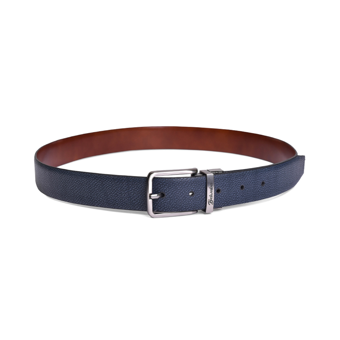 Belwaba Men Formal Tan, Blue Genuine Leather Reversible Belt