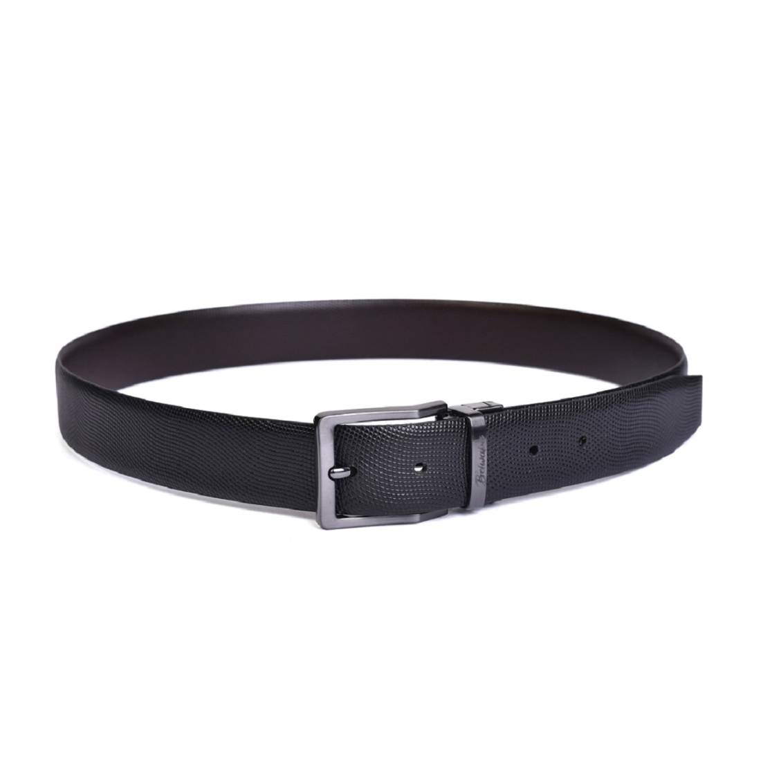 Belwaba | Black/Brown Men's Reversible Leather Belt | Shiny Gunmetal Finished Buckle