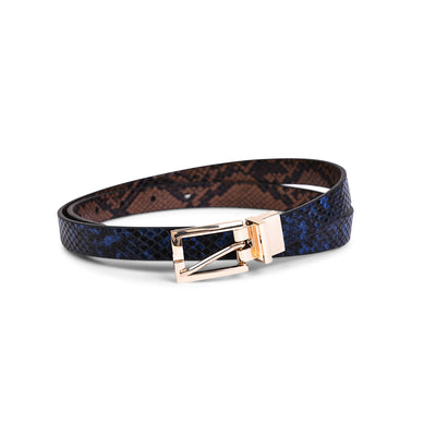 Belwaba | Vegan Leather Navy Blue/Brown Women's Reversible Belt