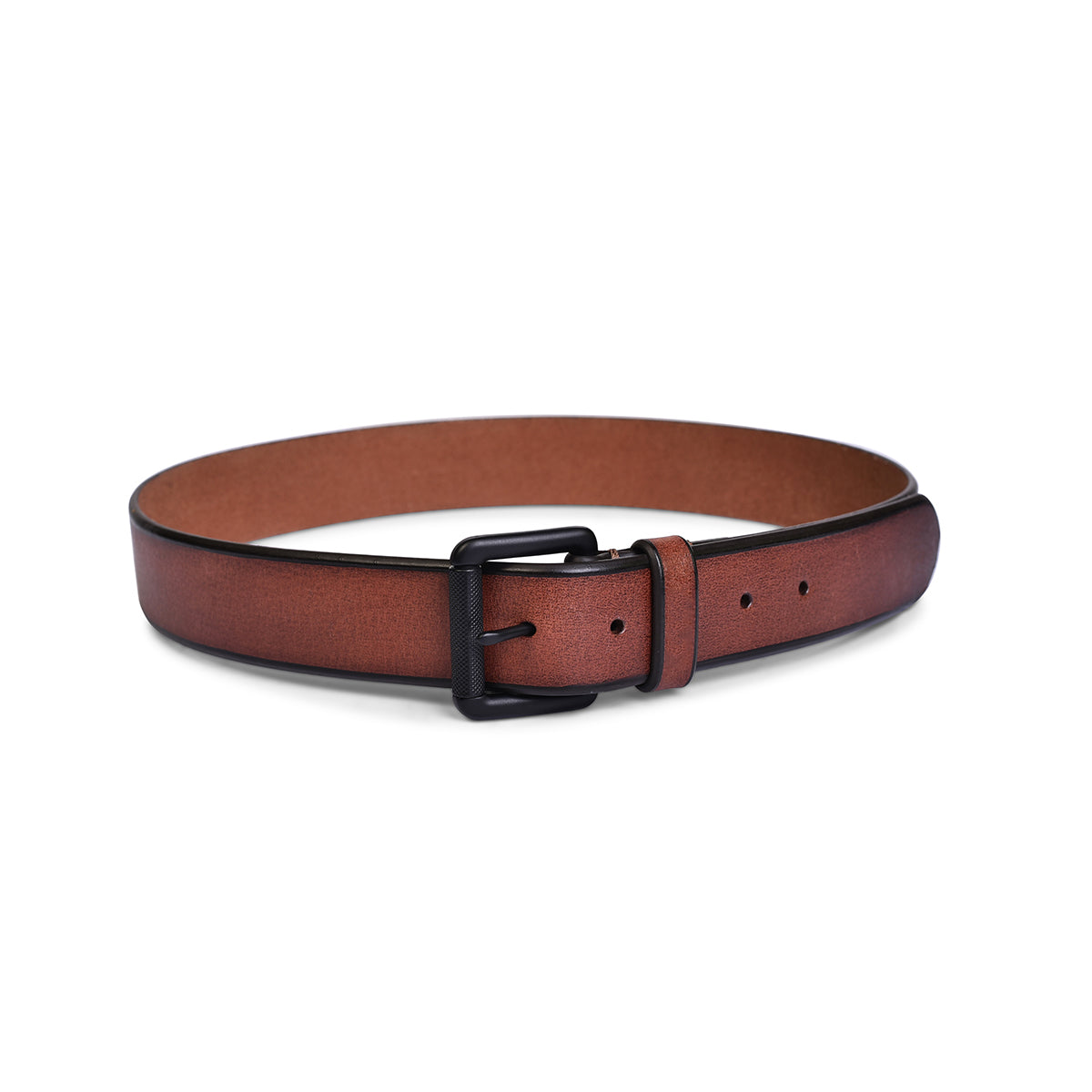 Belwaba Genuine Leather Brown Mens Belt With Black Coated Roller Buckle