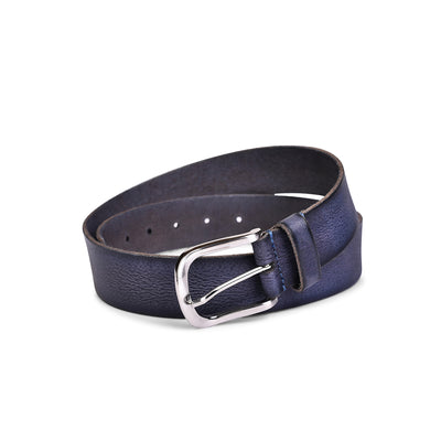 Belwaba Genuine Leather Navy Mens Belt With Shiny Brushed Nickel Finished Buckle