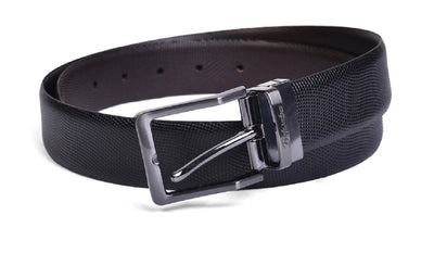 Belwaba | Black/Brown Men's Reversible Leather Belt | Shiny Gunmetal Finished Buckle