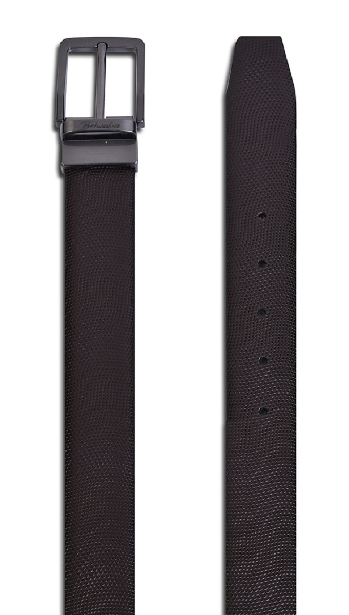 Belwaba | Black/Brown Men's Reversible Leather Belt | Shiny Gunmetal Finished Buckle