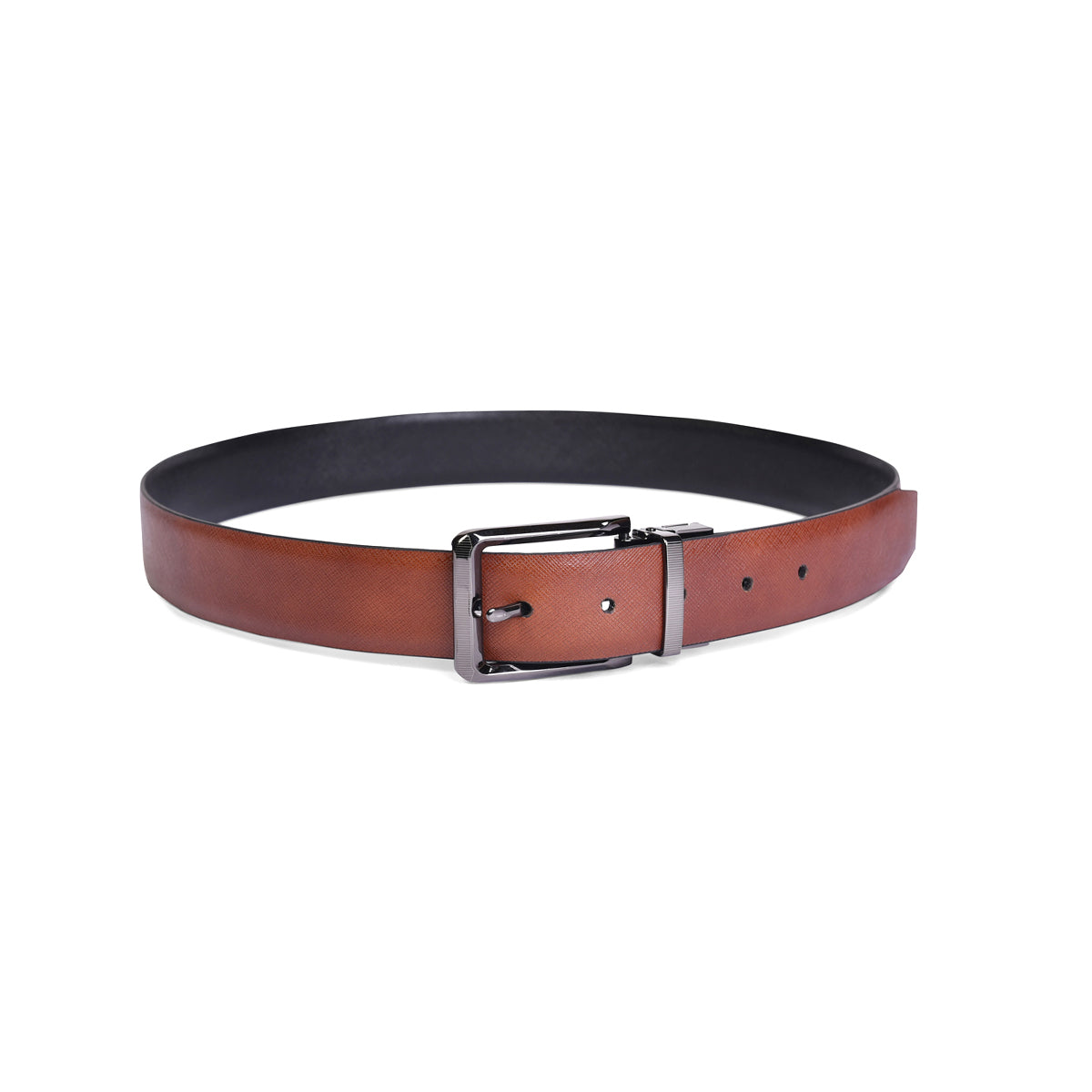 Belwaba | Black/Brown Leather Men's Reversible Belt | Shiny Gunmetal Finished Buckle