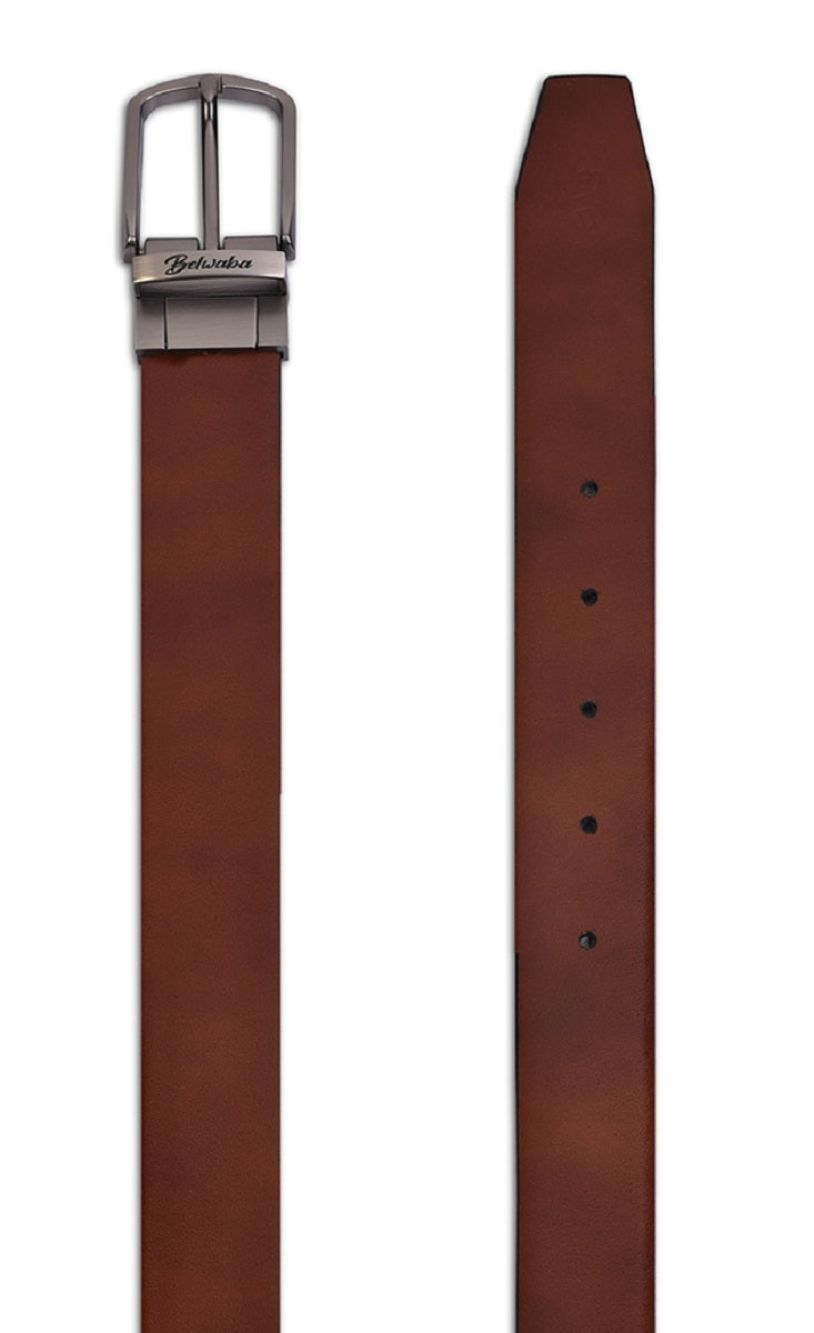 Belwaba Men Formal Tan, Blue Genuine Leather Reversible Belt