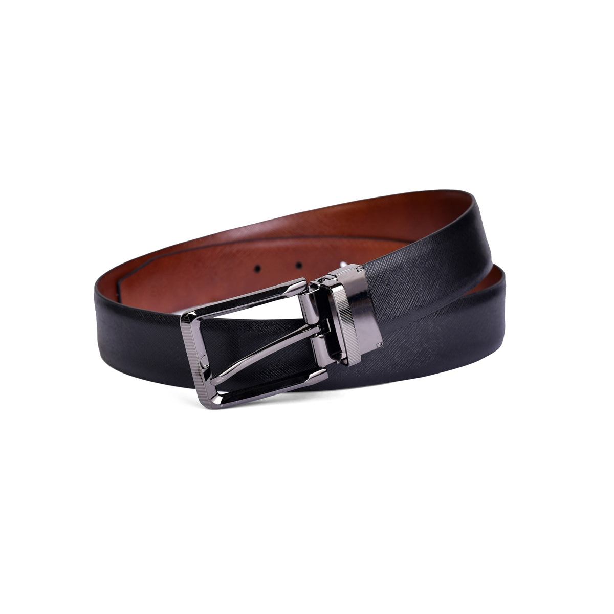 Belwaba | Black/Brown Leather Men's Reversible Belt | Shiny Gunmetal Finished Buckle