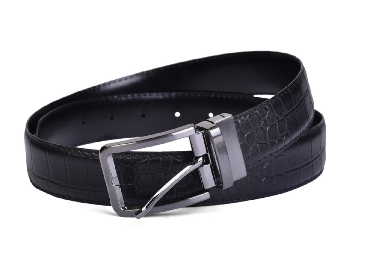 Belwaba Men Black Genuine Leather Reversible Belt