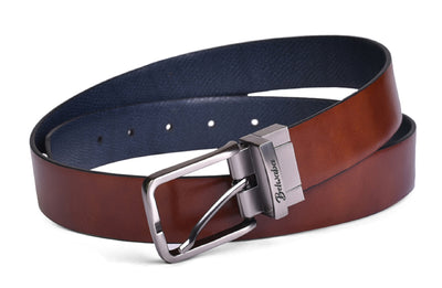 Belwaba Men Formal Tan, Blue Genuine Leather Reversible Belt