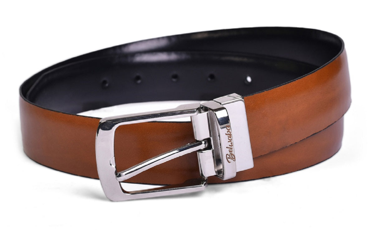 Belwaba Men Black, Tan Genuine Leather Reversible Belt