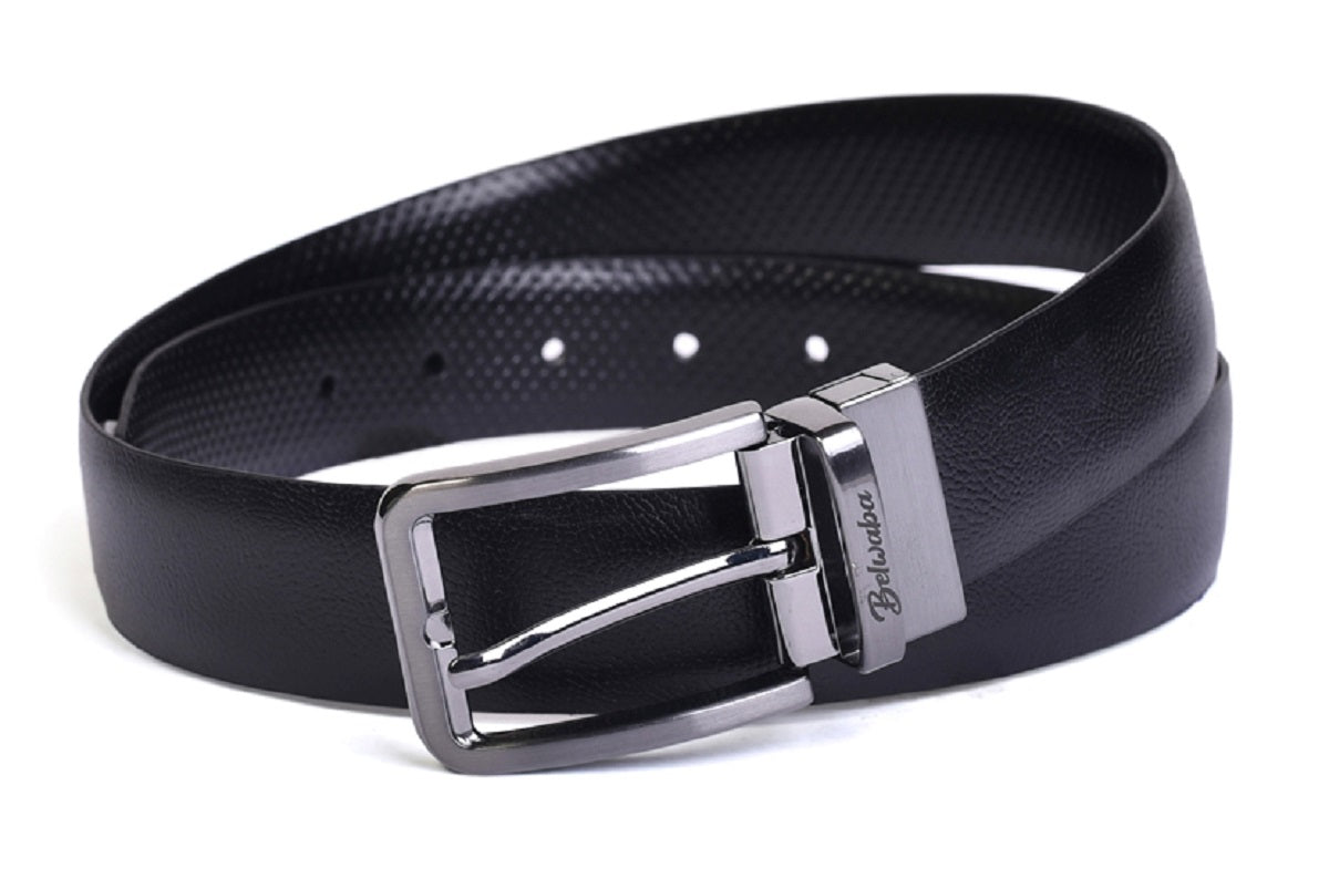 Belwaba Men Formal Black Genuine Leather Reversible Belt