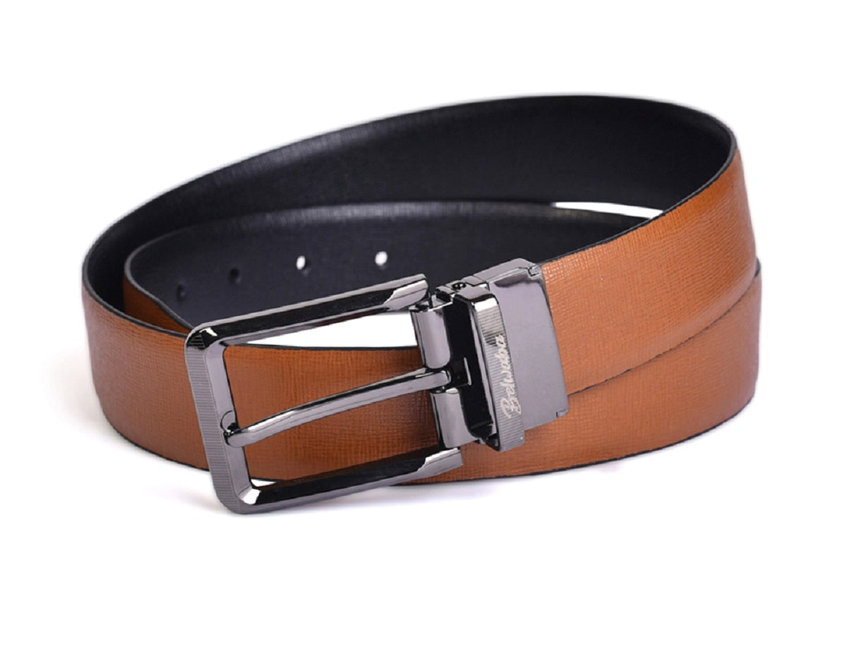 Belwaba Tan & Black Men Reversible Leather Belt